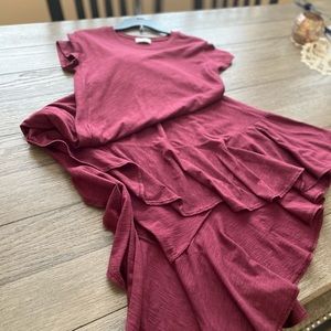 •Red Dress Boutique Burgundy Tee Dress with Ruffled Edge